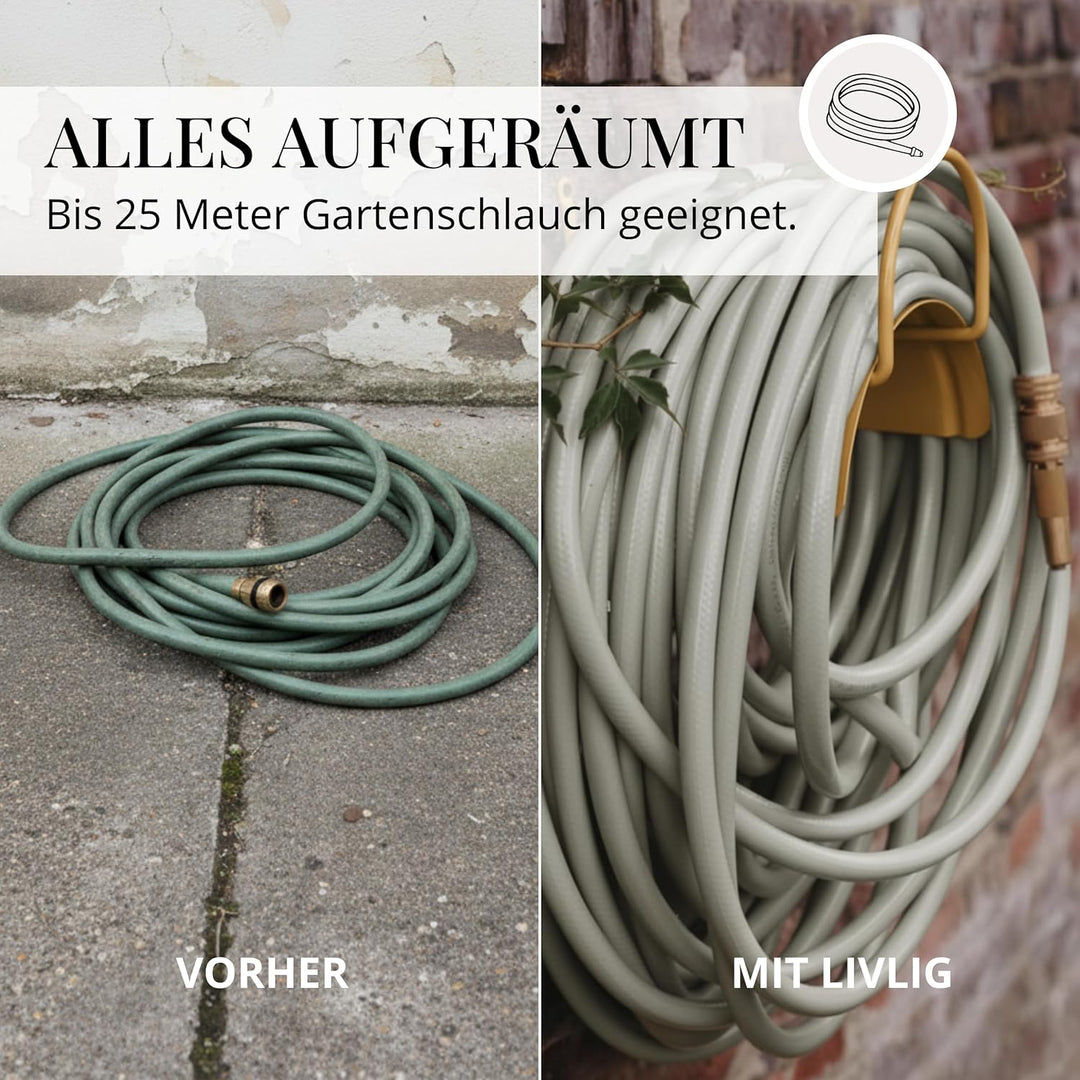 Livlig53 Gartenschlauch Halterung für 1/2 Zoll Schläuche bis 30m aus verzinktem Stahl, Wandhalterung