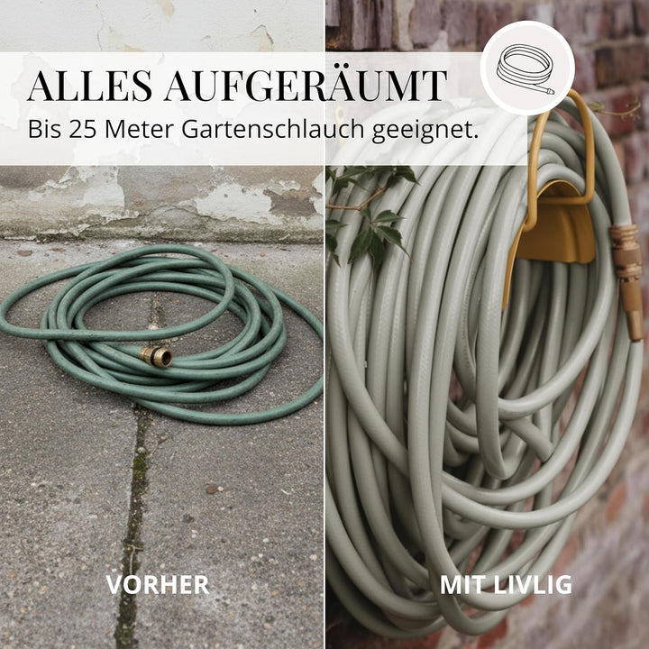 Livlig53 Gartenschlauch Halterung für 1/2 Zoll Schläuche bis 30m aus verzinktem Stahl, Wandhalterung