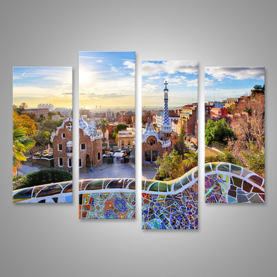 Bild auf Leinwand Barcelona Park Güell Spanien Wandbild Poster Kunstdruck Bilder Format: 130x80cm -