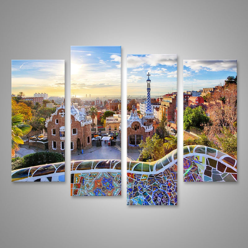 Bild auf Leinwand Barcelona Park Güell Spanien Wandbild Poster Kunstdruck Bilder Format: 130x80cm -