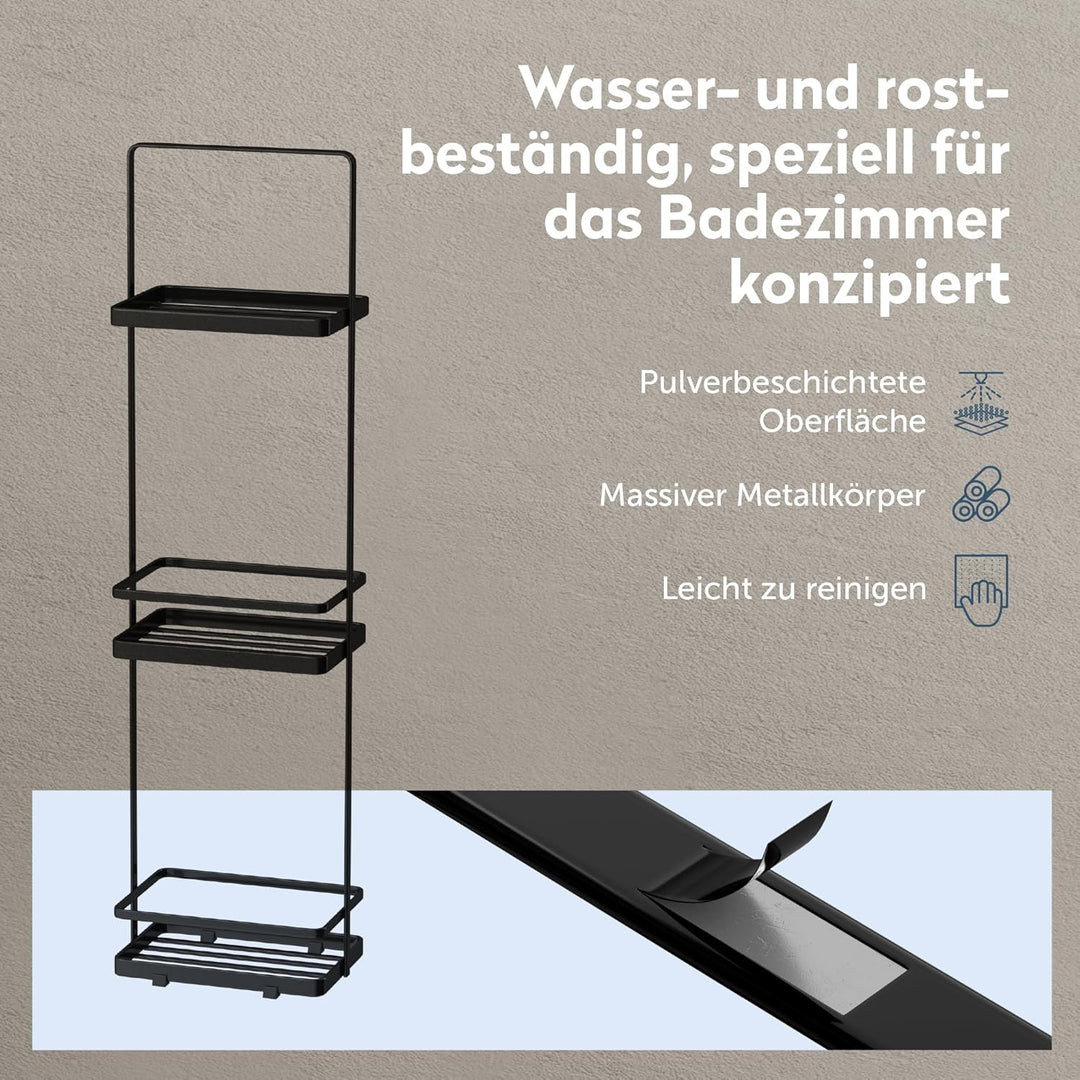 doporro Duschablage ohne Bohren, 3 Ebenen Badregal Stehend, Duschregal Schmales aus Metall, Modernes