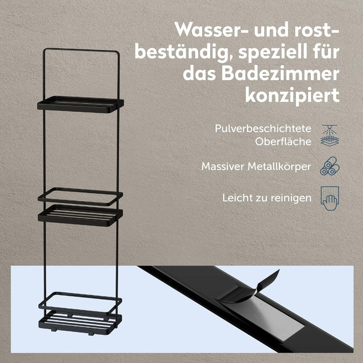 doporro Duschablage ohne Bohren, 3 Ebenen Badregal Stehend, Duschregal Schmales aus Metall, Modernes