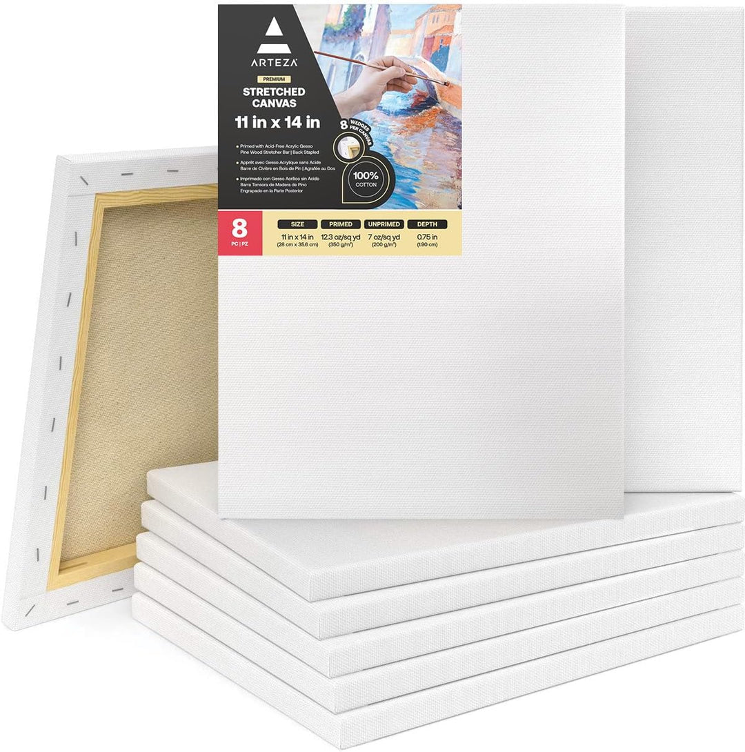 Arteza Premium Leinwand Keilrahmen, 28 x 35.6 cm, 8 bespannte Keilrahmen, 100% Baumwolle grundiert m