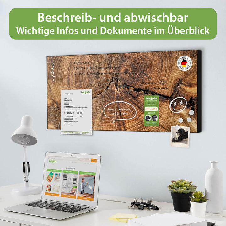 banjado Magnettafel schwarz 78 x 37cm / Magnetwand Metall/Magnetpinnwand als Memoboard/Pinnwand Magn