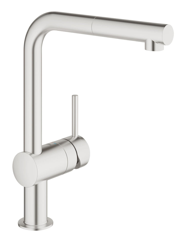 GROHE Minta - Einhand-Spültischbatterie (L-Auslauf, Schwenkbereich 360°, Einlochmontage), supersteel