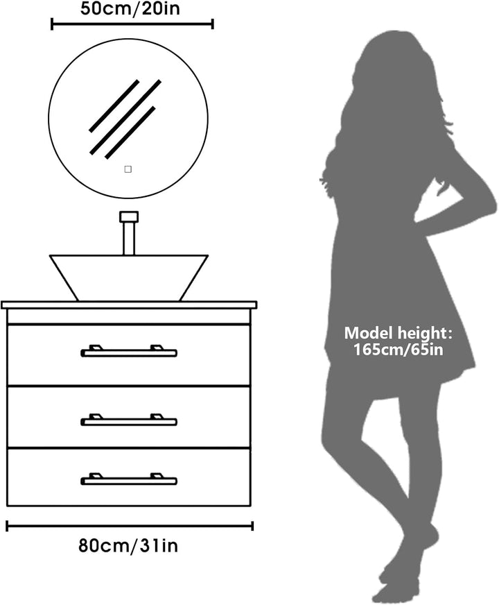 Rund Badezimmer Wandspiegel, Badspiegel Mit Beleuchtung, 50cm Spiegel mit LED Licht, Touch Schalter