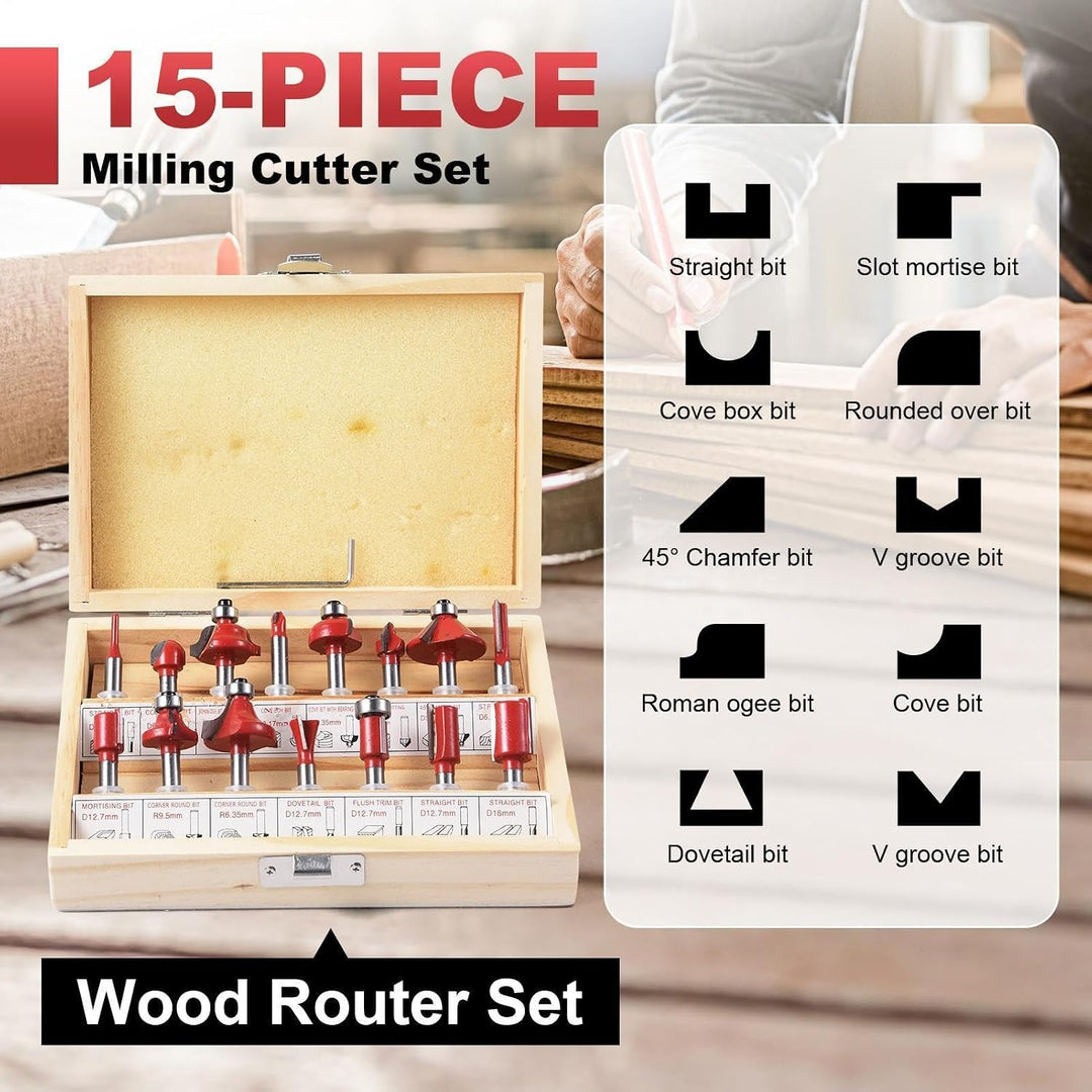 Holzbearbeitungsrouter, Palm Route 800W, Palm Router Mit 15-tlg Fräser Set | 220 V Elektriklaminat T