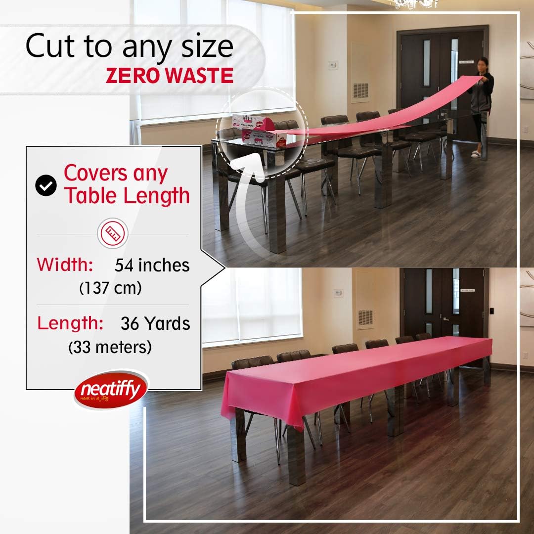 Neatiffy 137 cm x 30 m Einweg-Tischdecke aus Kunststoff, Party-/Bankett-Tischdecke, Tischdecken für