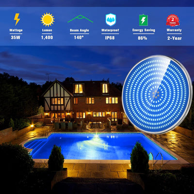 LyLmLe Harz Gefüllt LED Poolbeleuchtung,PAR56 35W Ultraflach Poolscheinwerfer(Alte Halogenlampe aust