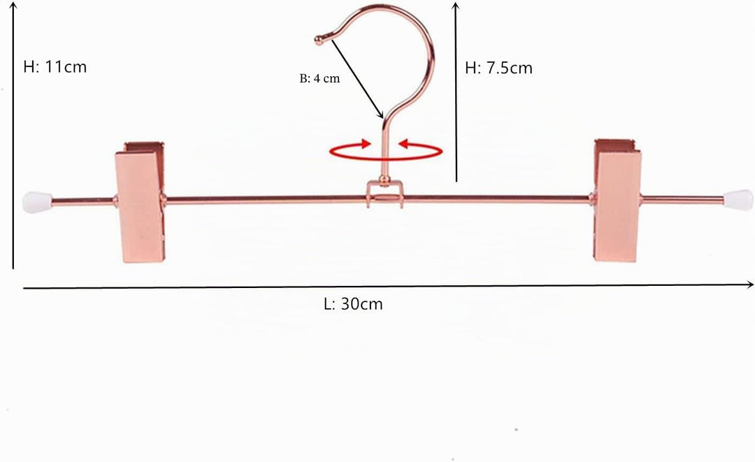 Amber Home 20 Stück 30cm Metall Kleiderbügel für Hose, Rotkupfer | Verstellbare Rutschfest Clips, Gl