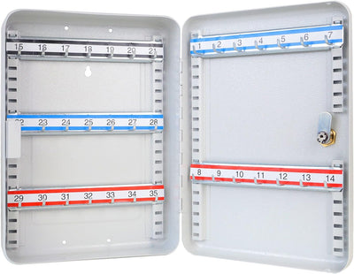 HMF 13035-07 Schlüsselkasten 35 Haken verstellbare Hakenleisten, 32,0 x 23,0 x 7,5 cm, lichtgrau, 35