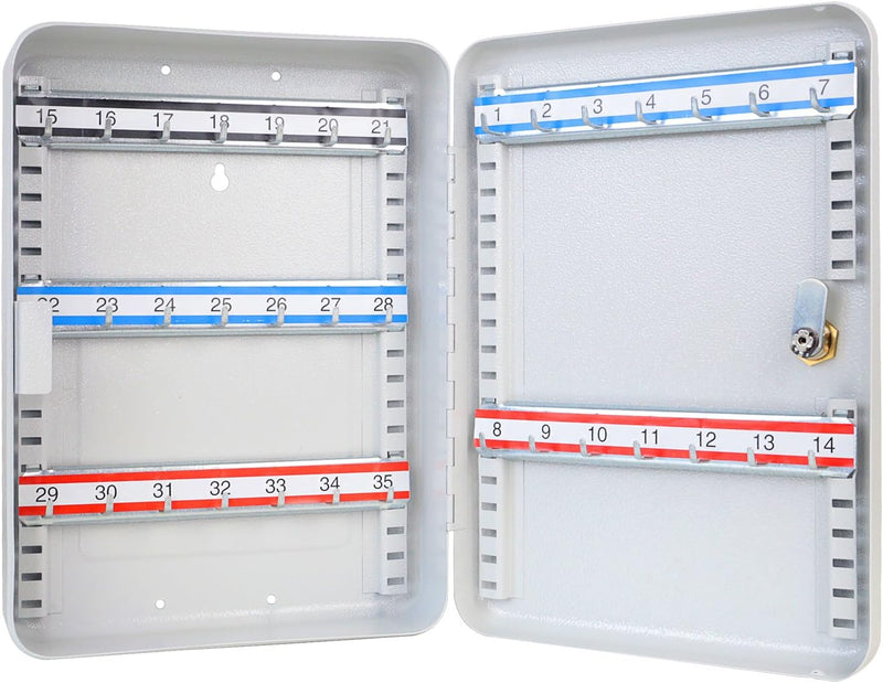 HMF 13035-07 Schlüsselkasten 35 Haken verstellbare Hakenleisten, 32,0 x 23,0 x 7,5 cm, lichtgrau, 35