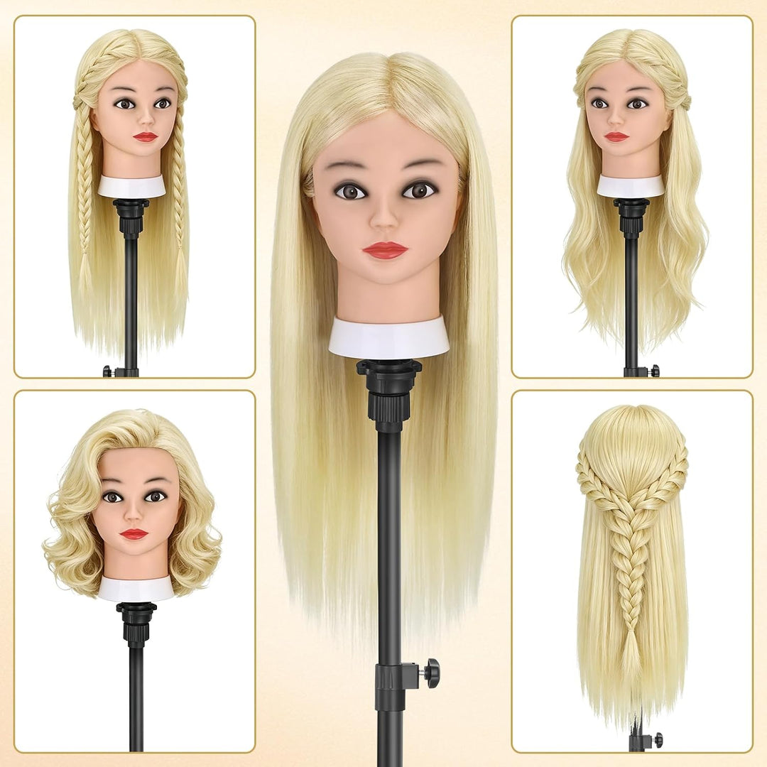 TwoWin Friseurkopf mit Haaren, 26 Zoll (66 cm) 80% Echthaar Mannequin Kopf, Trainingskopf für Stylin