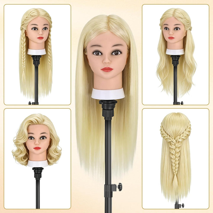 TwoWin Friseurkopf mit Haaren, 26 Zoll (66 cm) 80% Echthaar Mannequin Kopf, Trainingskopf für Stylin
