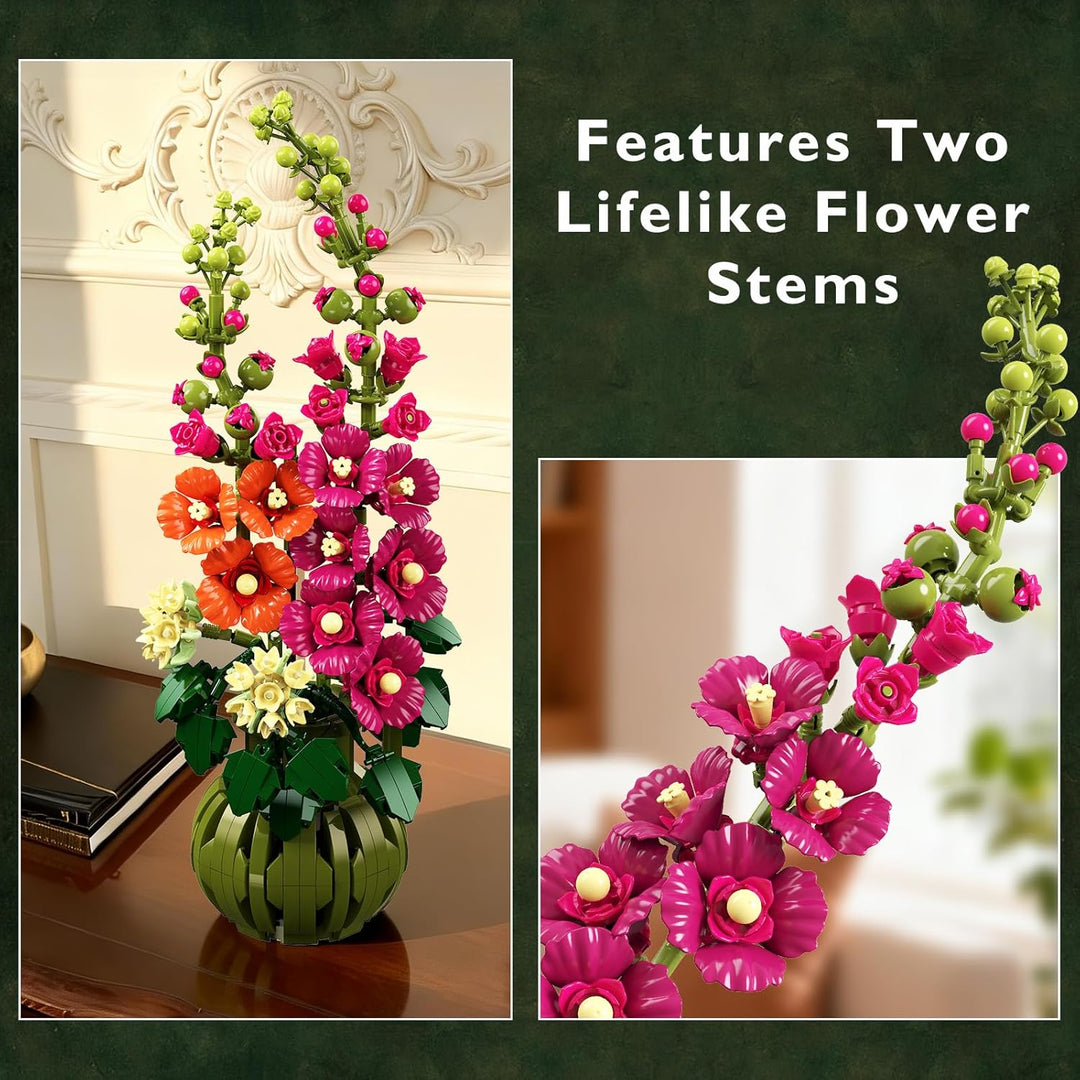 Blumen Botanicals Alcea Rosea - Set mit Kunstblumen für Erwachsene - Künstlicher Zimmerpflanze mit B