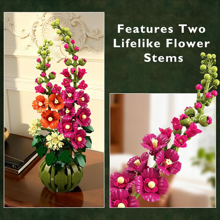 Blumen Botanicals Alcea Rosea - Set mit Kunstblumen für Erwachsene - Künstlicher Zimmerpflanze mit B