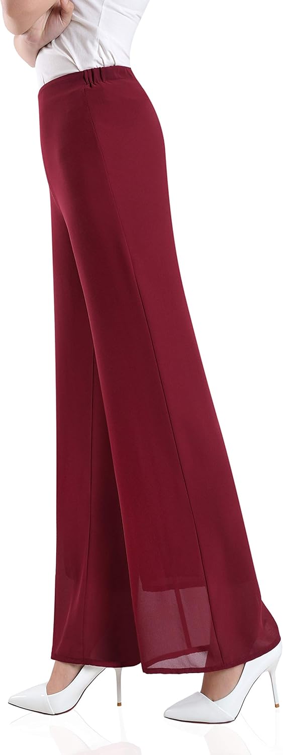Putaowor Damen Leicht Chiffon hohe elastische Taille Fliessende Hose ausgestellt gerades Bein Frauen