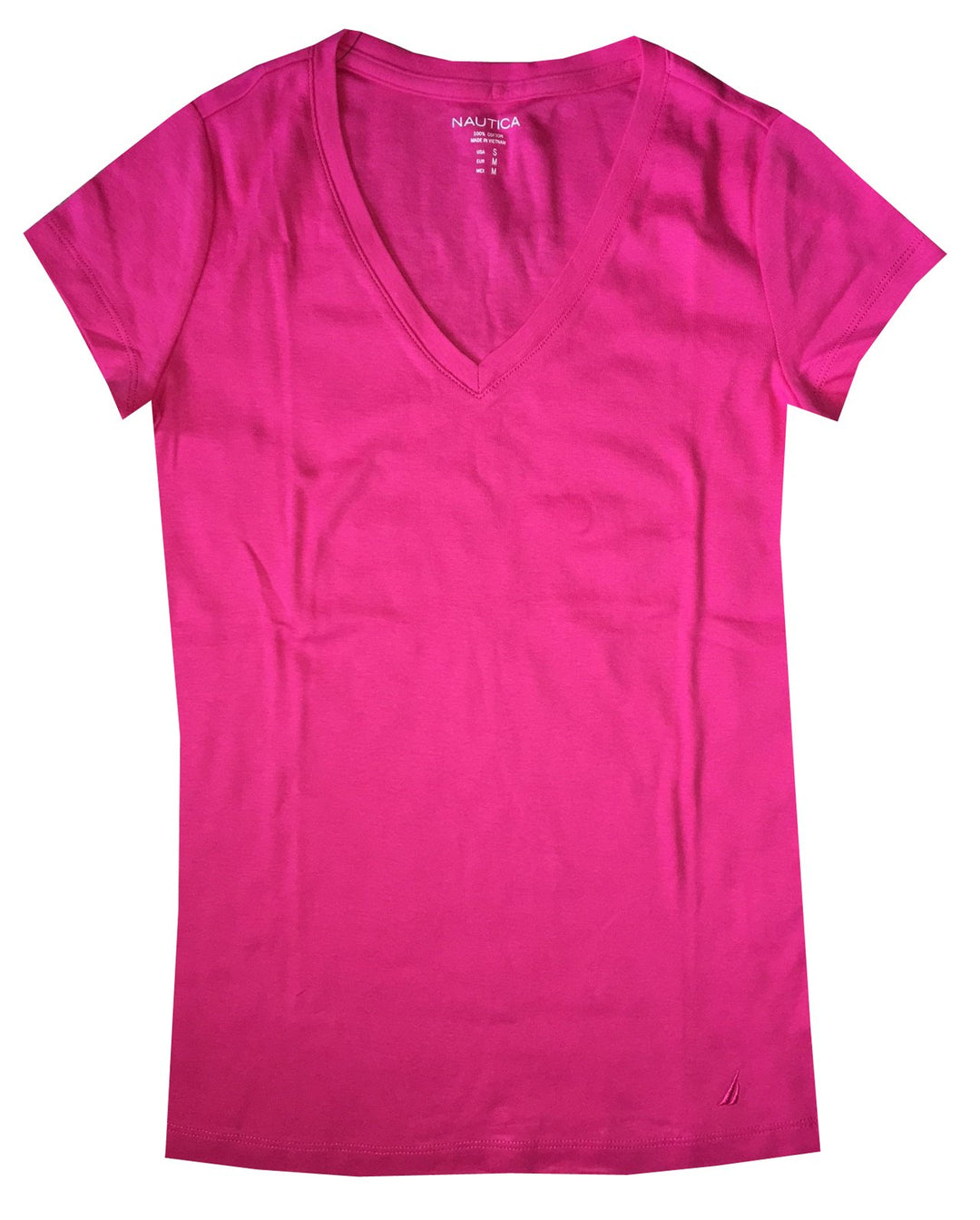 Nautica Women Classic Fit V-Neck Tee T-Shirt (XS, Fuchsia)