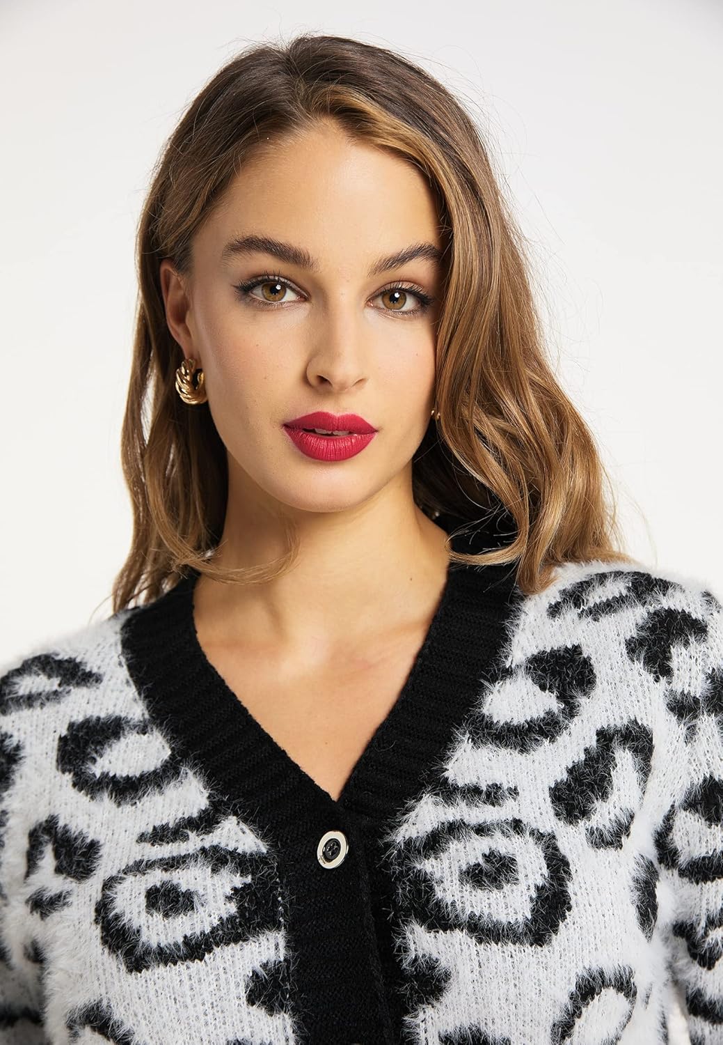 faina Damen Sweater, XL-XXL Wollweiss Schwarz