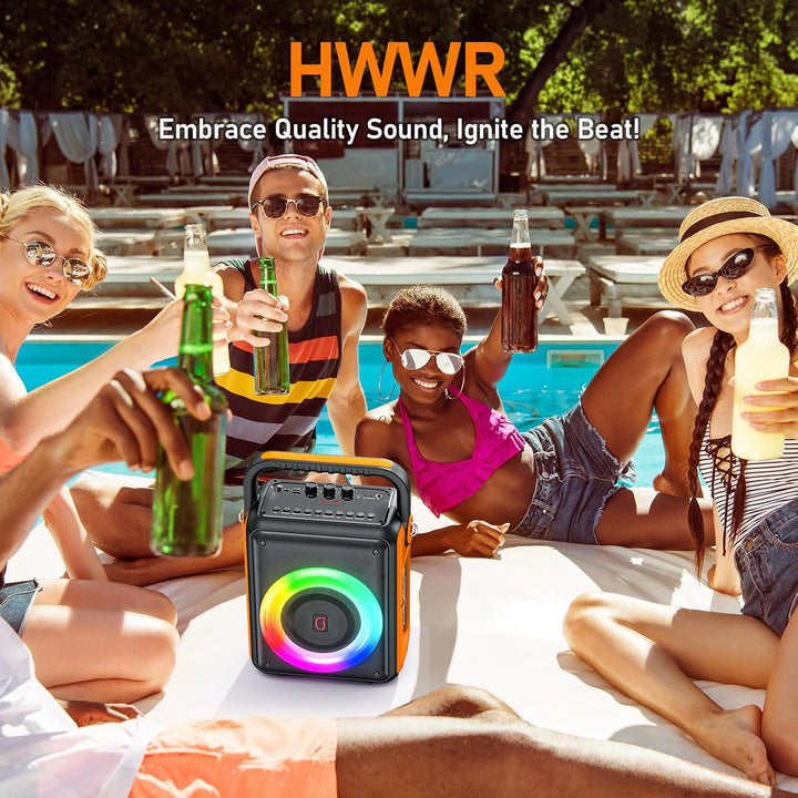 HWWR Karaoke-Maschine mit 2 Mikrofonen, tragbarer Bluetooth-Lautsprecher, PA-System für Erwachsene u