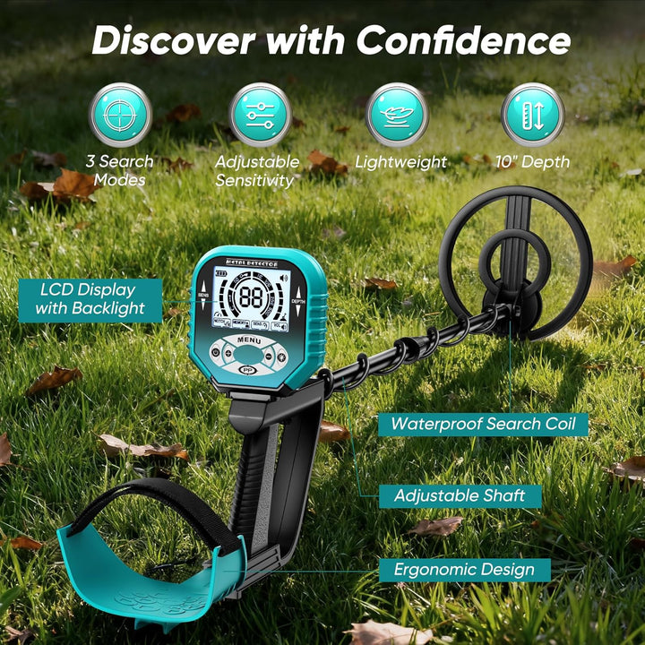 Professional Metal Detector with 3 Search Modes, 25 cm Depth, Waterproof Coil, LCD Display & Adjusta
