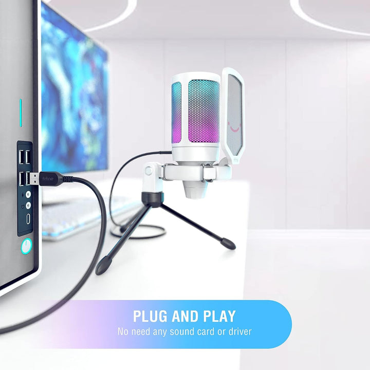 FIFINE Gaming Mikrofon PC, USB Microphone für PS4 PS5 Mac, mit Mikrofon Ständer, Stummschalttaste, P