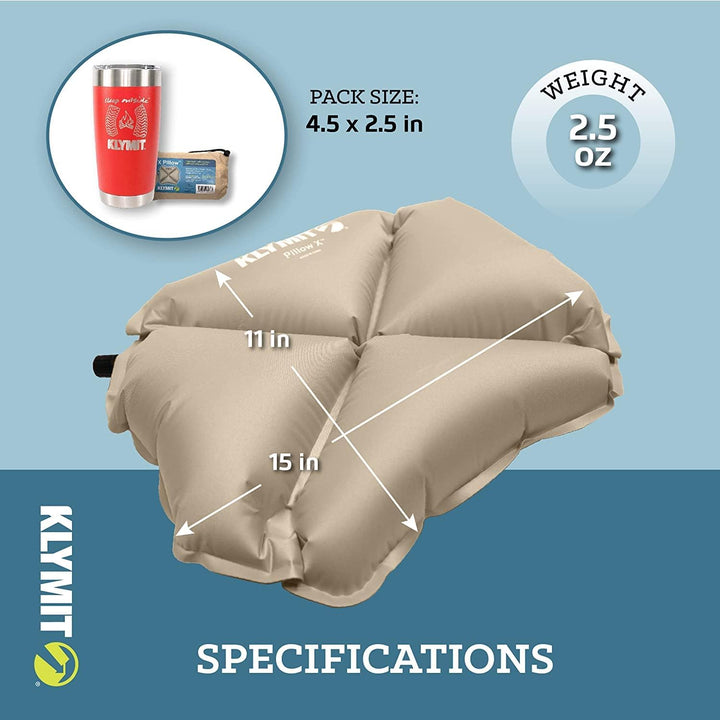Klymit Pillow X Aufblasbares Camping- und Reisekissen Coyote-sand, Coyote-sand