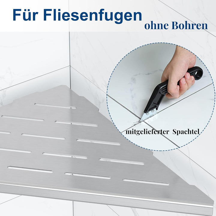 Dusche Eckablage ohne Bohren, 304 Edelstahl Duschregal, Einbau Duschablage an Wand, 2 Stück Badablag