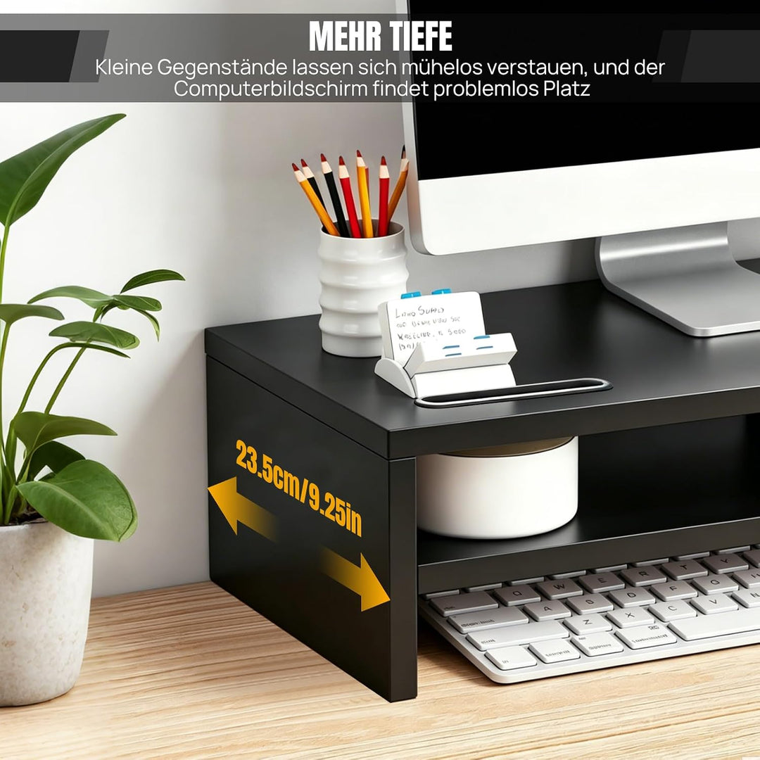 Lucn Monitorständer 2 Ebenen MDF Bildschirmunterbau mit Handyhalter, Kabelführung &amp; Tastaturauszug,