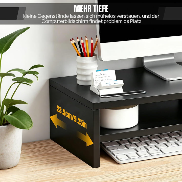 Lucn Monitorständer 2 Ebenen MDF Bildschirmunterbau mit Handyhalter, Kabelführung &amp; Tastaturauszug,