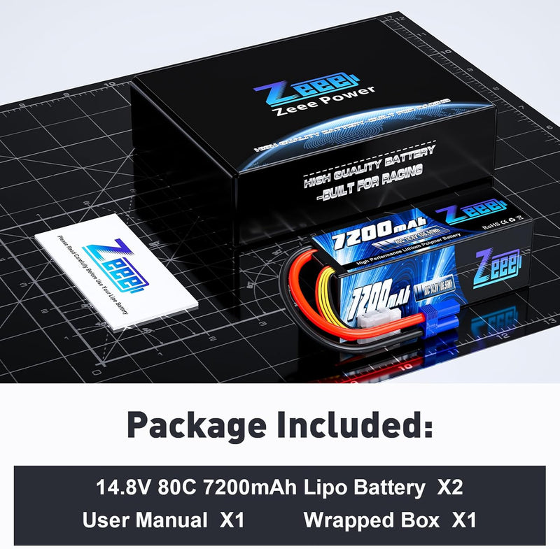 Zeee 4S Lipo Akku 14,8V 80C 7200mAh RC Akku Hartschalenk mit EC5 Anschluss für RC Auto LKW Tank Bugg