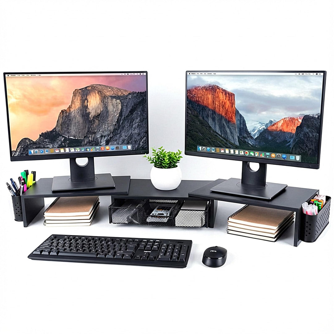 Kottwca Dual Monitorständer, Metall Monitor Stand mit Schublade und 2 Stifthaltern, Verstellbare Län