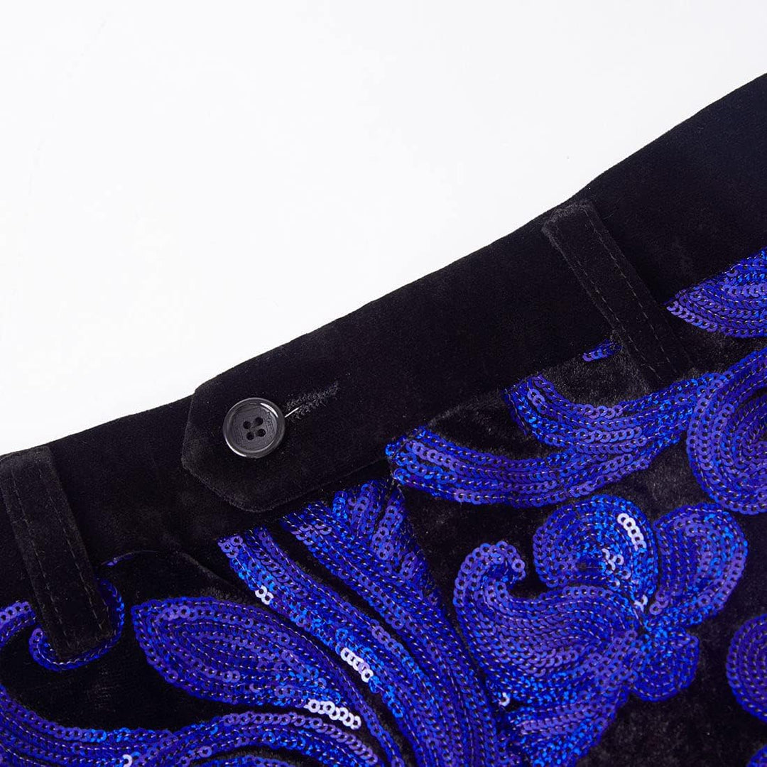 CARFFIV Herrenmode, Blumenmuster, glänzende Pailletten, Samt-Hose XS Royal Blue, XS Royal Blue