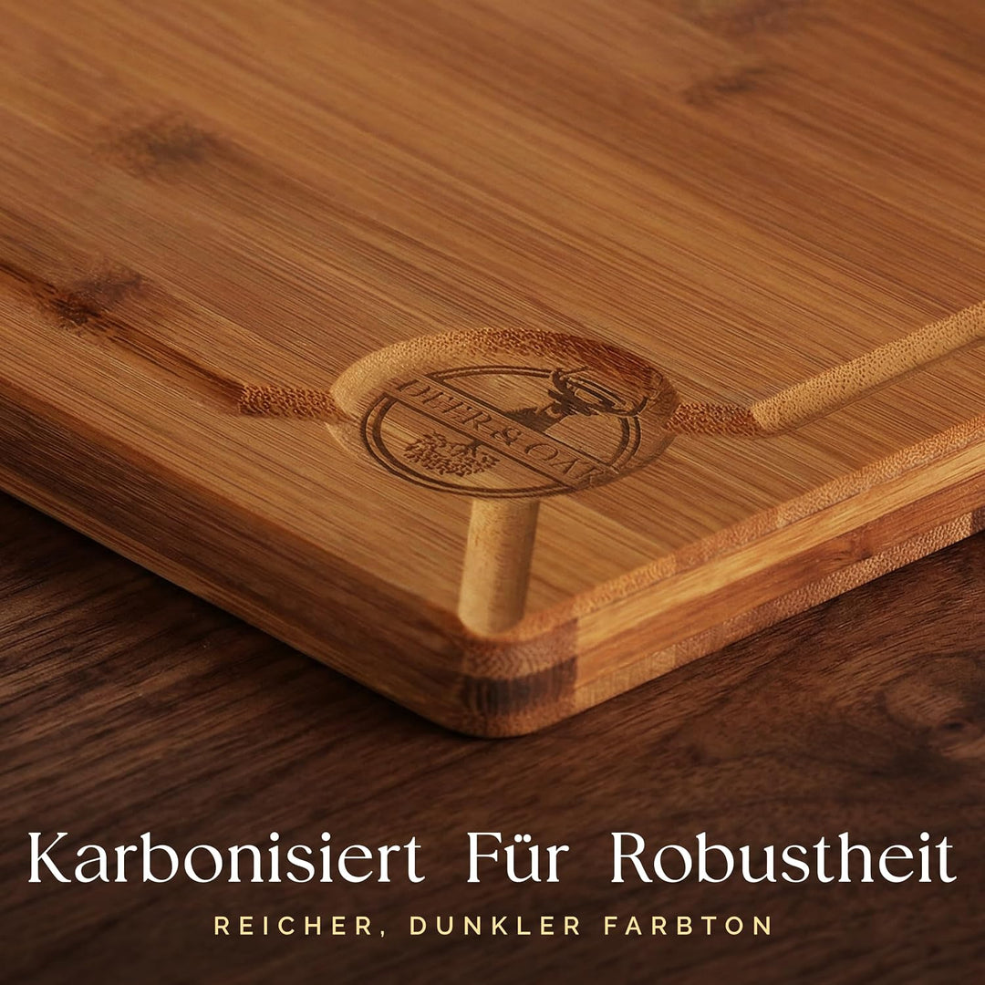 Deer &amp; Oak Schneidebrett-Set 3-teilig, karbonisierter Bambus vorgeölt | Mit Aufhängeloch · bei 260 °