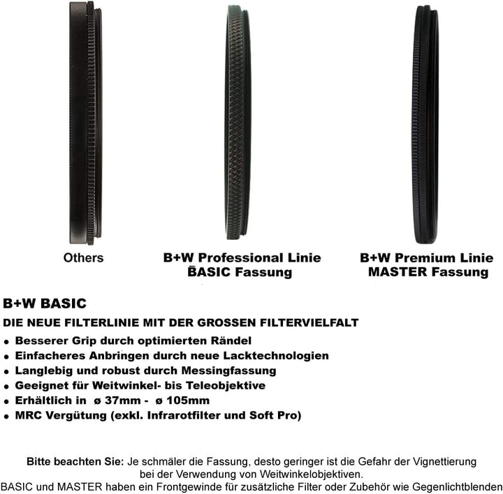 B+W Schutz-Filter, Clear Filter 007 MRC Basic 82mm (16x vergütet, Professional), 1101262, Black