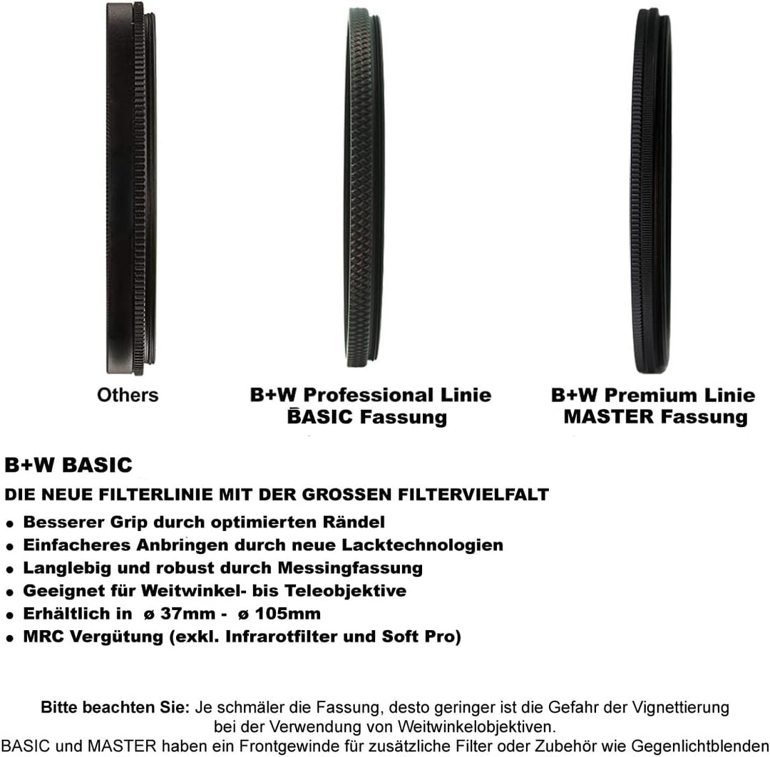 B+W Schutz-Filter, Clear Filter 007 MRC Basic 49mm (16x vergütet, Professional) 1101253 Schwarz