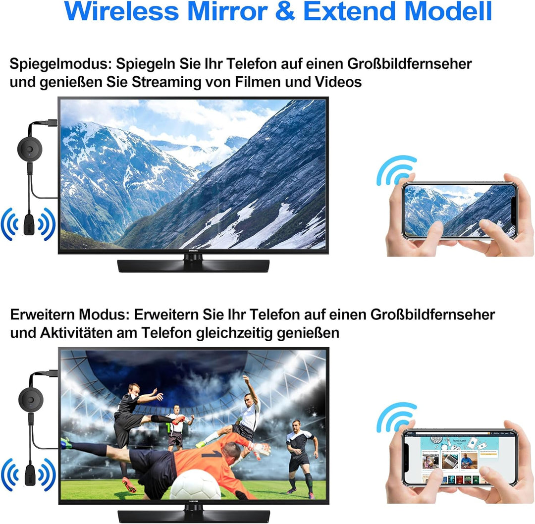 Wireless HDMI Dongle, Adapter 4K Wi-Fi , Smart Display Screen Video TV Adapter für Miracast/DLNA/Air