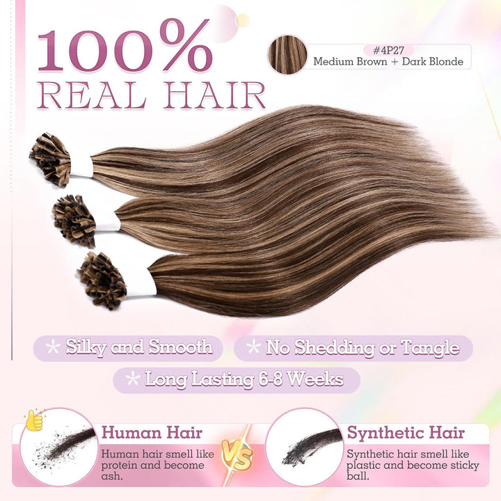 Elailite Extensions Echthaar Bondings Haarverlängerung Balayage U-tip Keratin Haar Extension Glatt 2