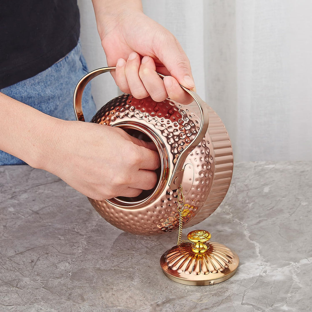 SANQIAHOME® 1,8 Liter Edelstahl-Teekanne mit Siebeinsatz, mit Teesiebgriff,Induktionsgeeignet Kupfer