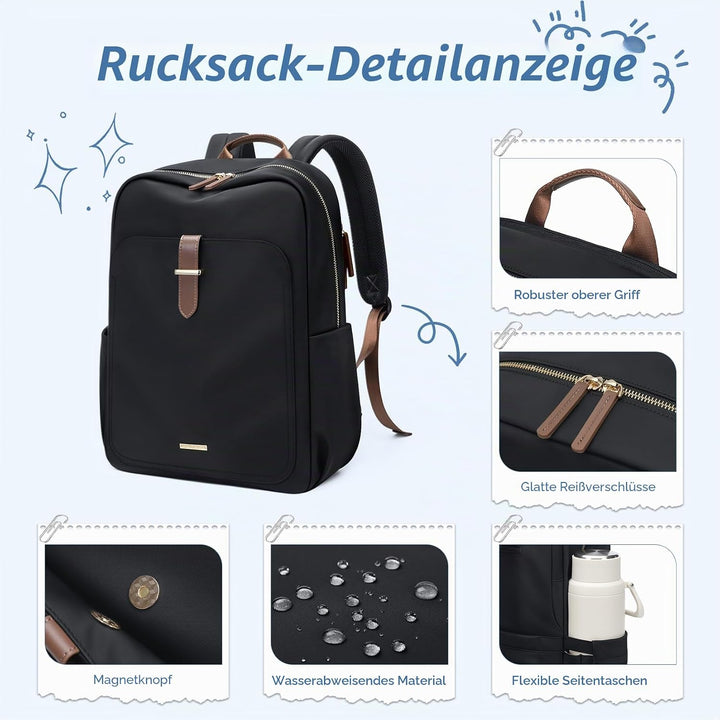 Rucksack Damen Herren Elegant, 16 Zoll Laptop Rucksack Wasserdicht mit Laptopfach, Business Laptopta