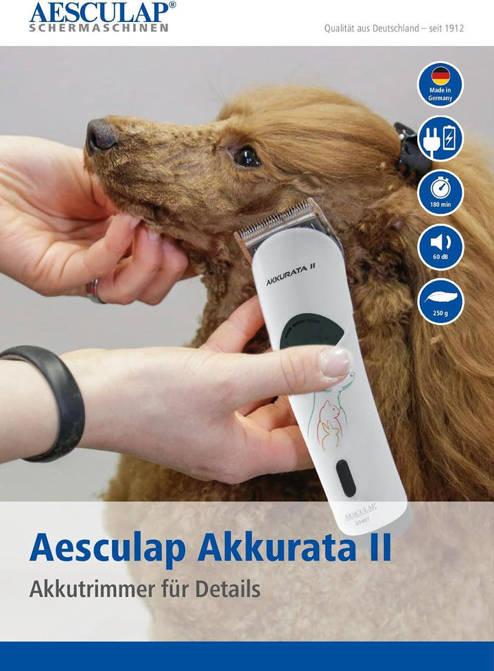 Rotschopf24 Aesculap Akkurata 2 GT407 Hunde Schermaschine. Leise & leicht, Akku/Netzbetrieb, 3 Gesch