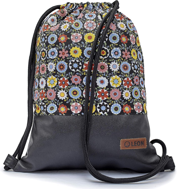 Leon grosser Premium Turnbeutel mit Innentaschen Rucksack Tasche Damen Herren Teenager Gym Bag Draw