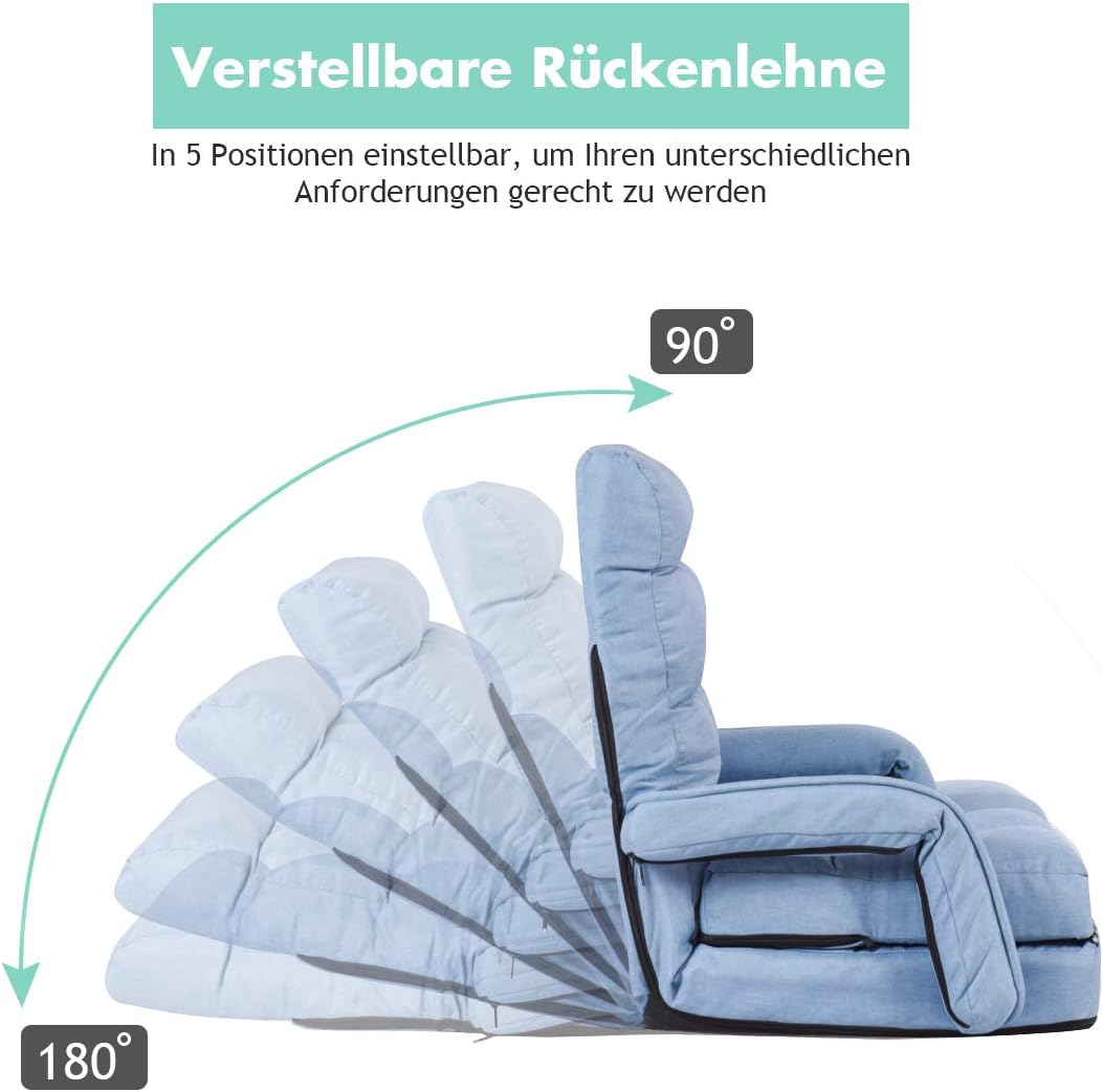GOPLUS Bodensofa mtit Schlaffunktion, klappbarer Bodenstuhl mit Armlehnen & Kissen, Klappsessel mit