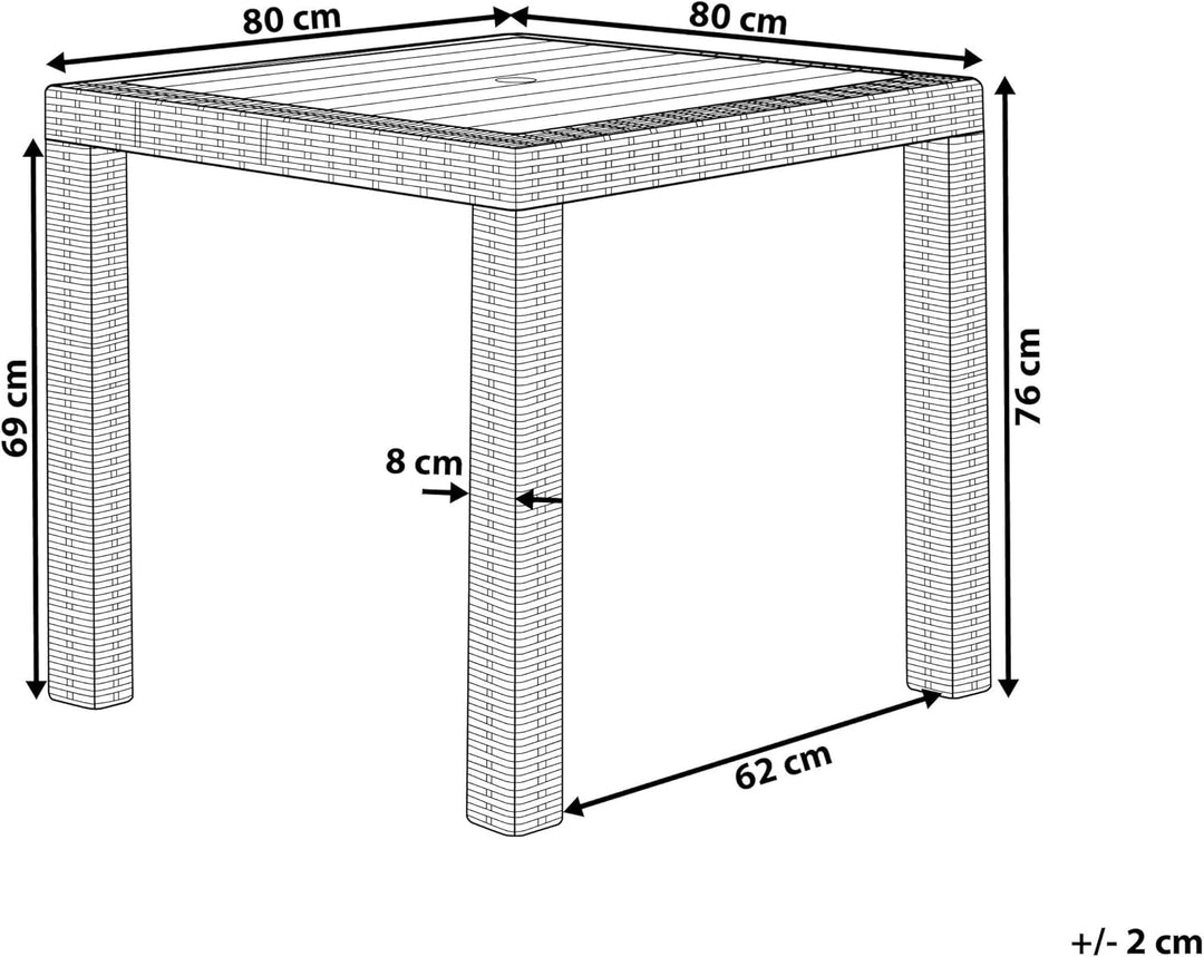 Gartentisch Rattanoptik 80 x 80 cm hellgrau Fossano