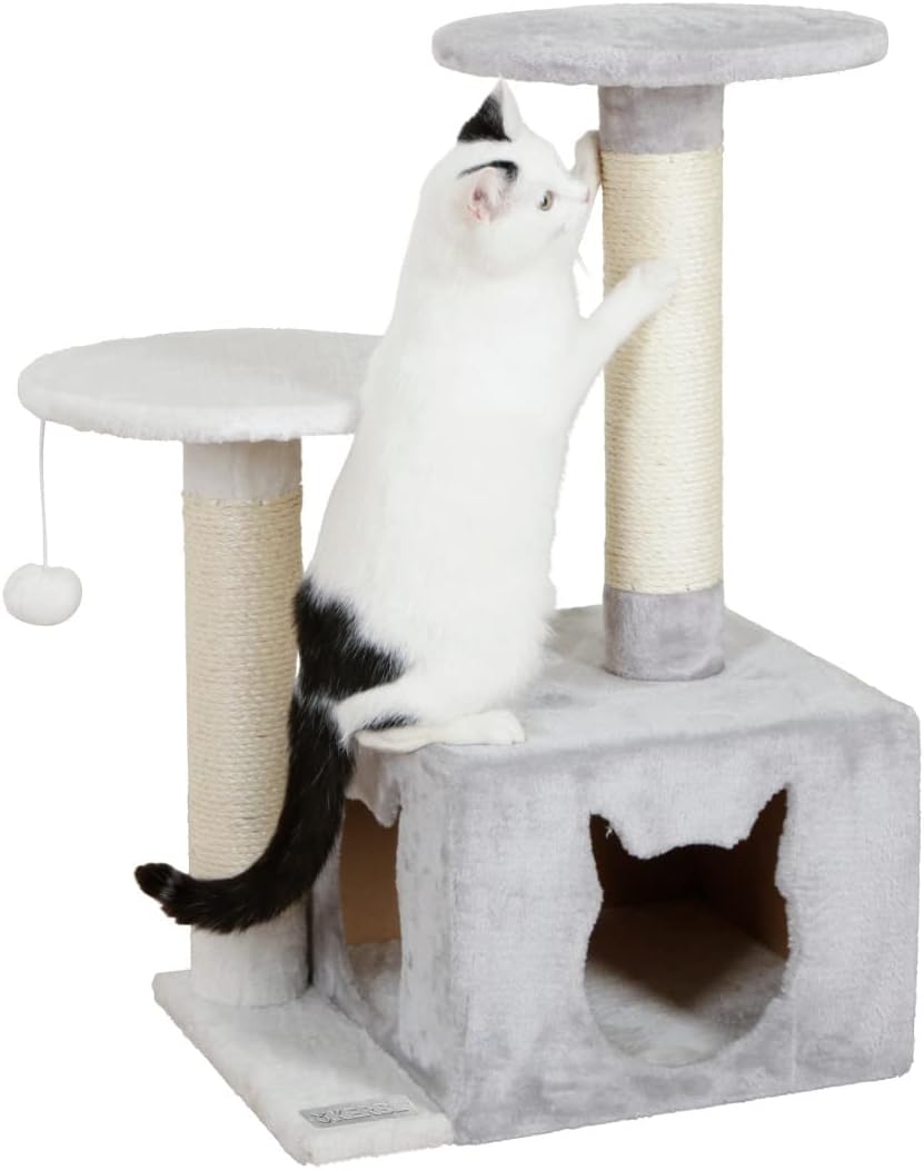 Kerbl Pet Kratzbaum Saphir Light, Für kleine bis mittelgrosse Katzen, Mit Sisalsäulen/Häuschen/Spiel