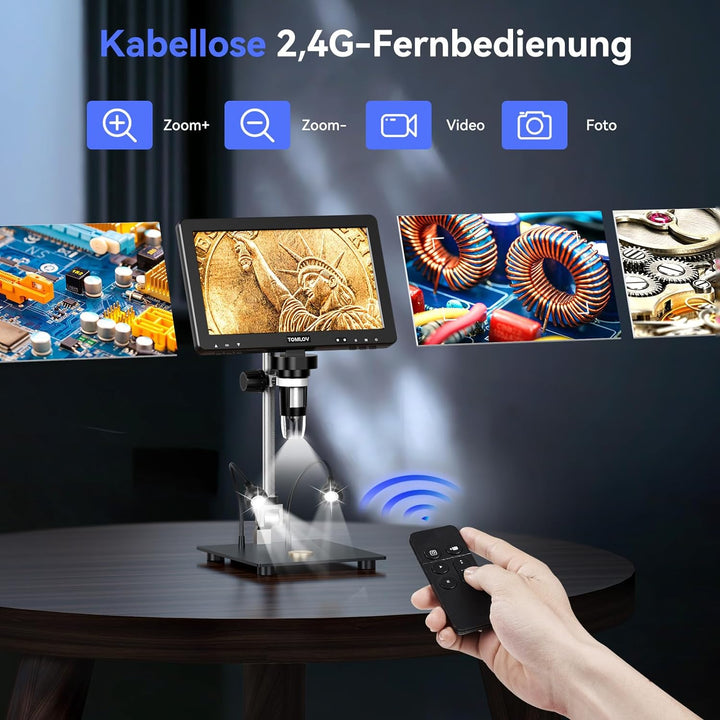 TOMLOV DM9 Max 10,1-Zoll HDMI Digitales Mikroskop 1500X, 24MP LCD Vergrösserung Mikroskop für Münzbe