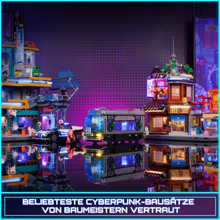 Lumibricks Cyberpunk Zukünftiger Bus mit LED-Beleuchtung – 2-in-1 Modell mit Licht, 605 Teile für Sc