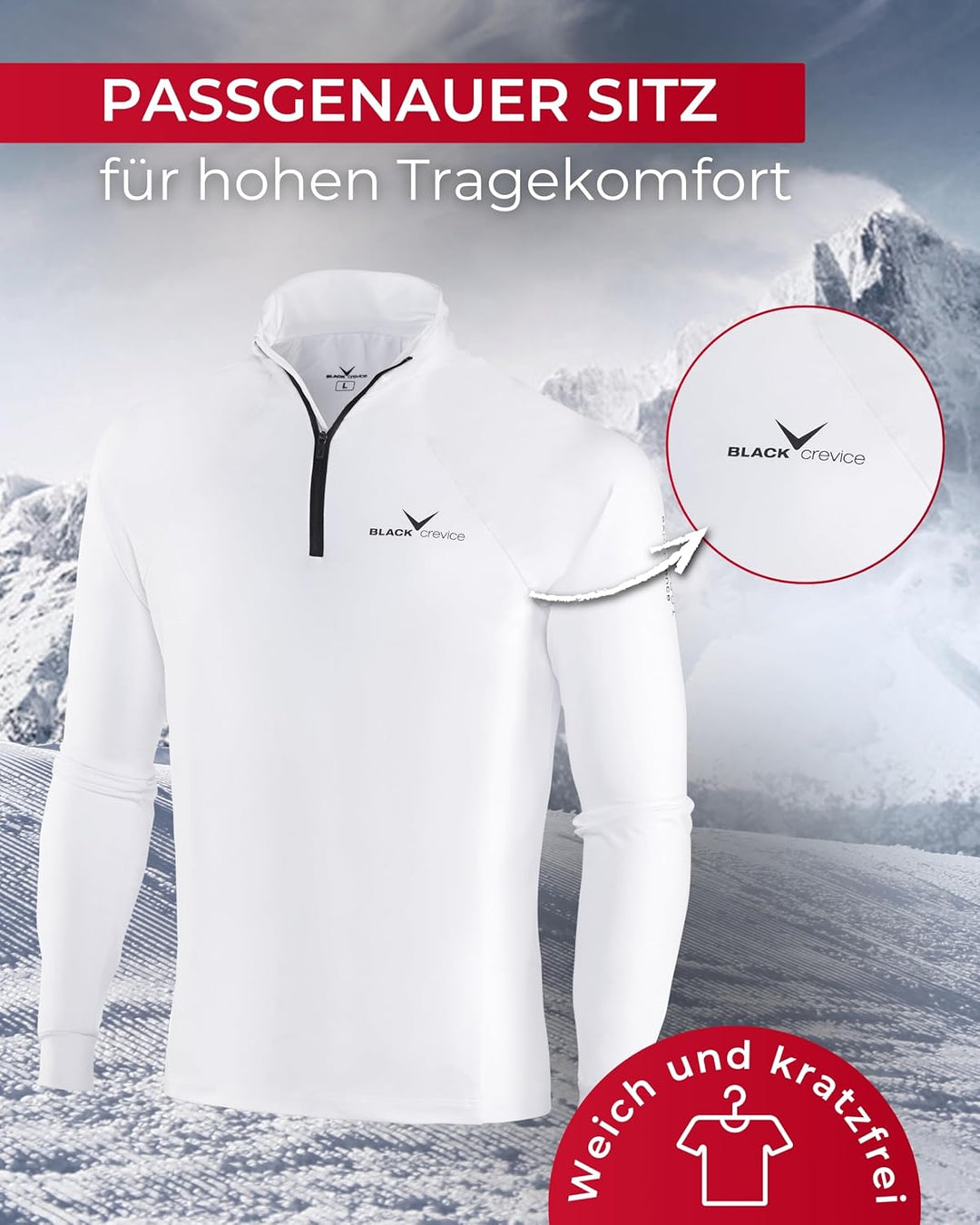 BLACK CREVICE Damen Ski-Rolli mit Reissverschluss I Damen-Langarm-Funktionsshirt I Damen-Funktionssh