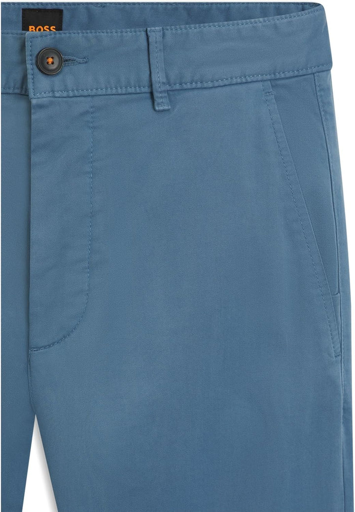 BOSS Herren Chino Slim Slim-Fit Hose aus elastischem Baumwoll-Satin 29W / 34L Open Blue472, 29W / 34