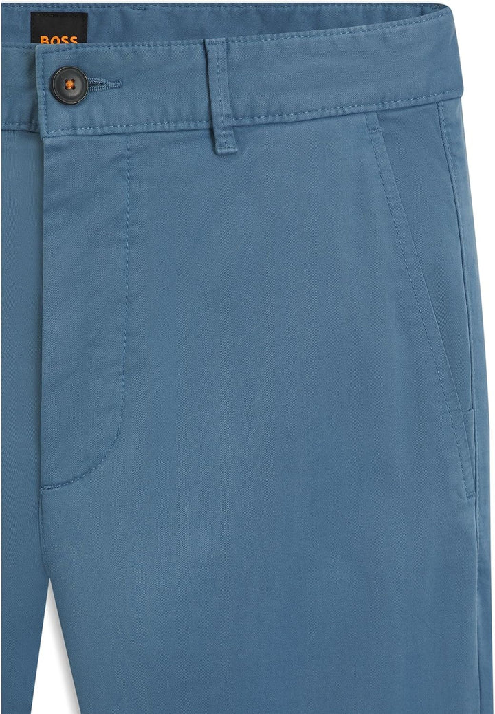 BOSS Herren Chino Slim Slim-Fit Chino aus elastischem Baumwoll-Satin 29W / 32L Open Blue472, 29W / 3